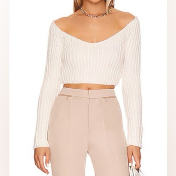 ASTR THE LABEL Mallory Off Shoulder Cream Ribbed Knit Sweater Crop Top  Small - Picture 4 of 11